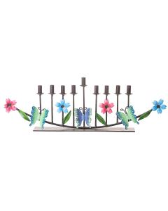 Metal "Garland Flowers and Butterflies" Menorah