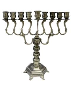Pewter Menorah with Ornate Stem