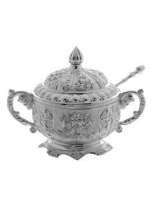 Ornate Silver Plated Honey Dish with Spoon