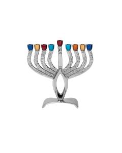 Nickel Plated Hammered Menorah with Colored Cups