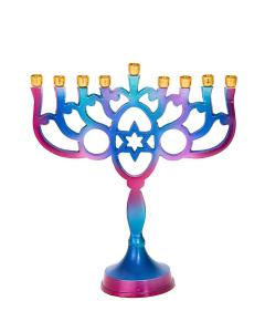 Blue and Purple Metal Menorah