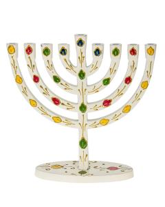 White Menorah with Colorful Leaves