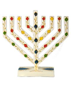 V-Shaped Colored Menorah with Colored Leaves