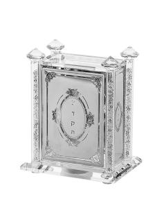 Crystal Tzedakah Box with Flowers