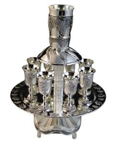 Silver Plated Wine Fountain Vineyard Style with Stand and 8 Cups