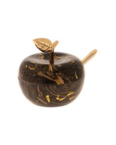 Honey Dish Enamel Brown and Gold with Spoon