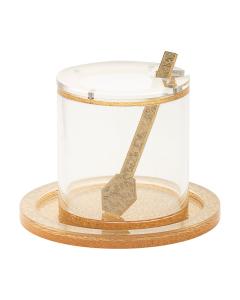 Transparent Lucite Honey Dish with Spoon - Gold