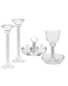Crystal Shabbos Set - Candlesticks, Kiddush Cup,  and Salt & Pepper
