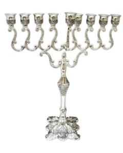 Traditional Silver Plated Menorah with Ornate Base