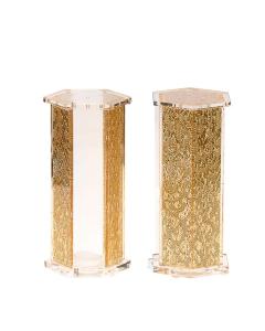 Lucite Hexagon Salt and Pepper Shakers - Gold