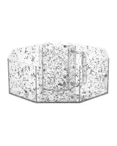 Hexagon-Shaped Lucite Wash Cup and Bowl w/ Silver Flakes