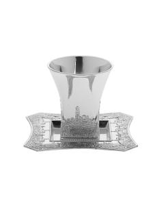 Silver Plated Kiddush Cup with Tray - Jerusalem