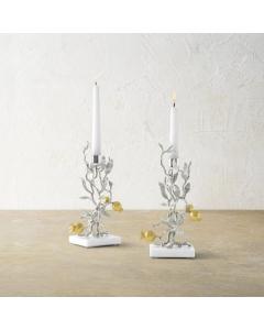 Pomegranate Silver & Gold Candleholders - Set of 2