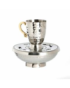 Silverplated Mayim Achronim Set-Hammered-Gold Handle