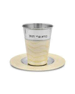 Shabbat Kiddush Glass and Saucer - White Hand popular Etched