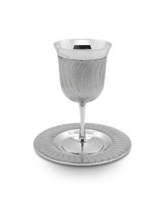 Silver Enamel & Metal Stemmed Kiddush Cup with Saucer