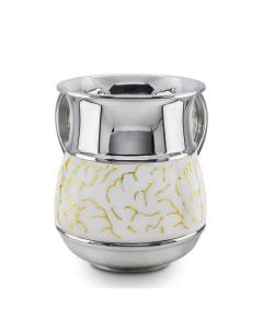 Stainless Steel Washing Cup with White Enamel/Gold-Colored Branches