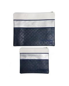 Faux Leather White/Silver/Blue Talit & Tefillin Bag Set