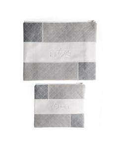 Faux Leather White/Gray Talit & Tefillin Bag Set