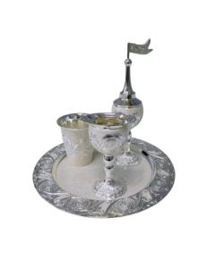 Silver-Plated and White Enamel Decorated Havdalah Set