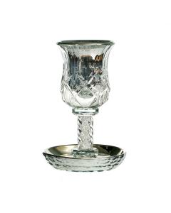 Crystal Silver Plated Sparks "Bore Peri" Stemmed Kiddush Cup w/ Saucer