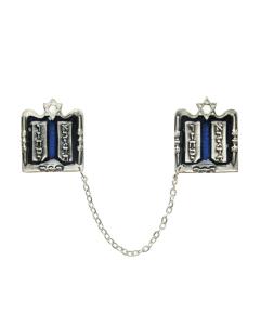 Silver Plated & Blue Enamel Commandments & Star of David Talis Clips