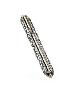 Mezuzah with Filigree Back and Pewter Coating