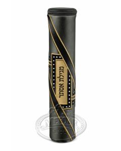 Black Leather Megillah Holder, with Beige Velvet and  Black and Gold Embroidery