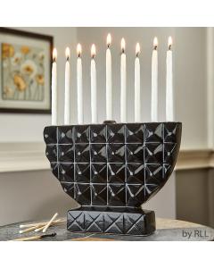 Black Geometric Hand-Painted Ceramic Menorah