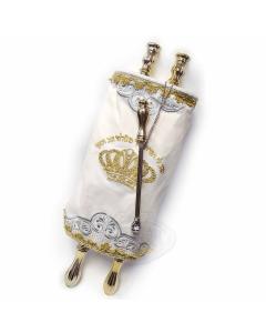 Sefer Torah Scroll with a Yad and Plastic Cover - White