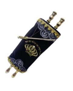Sefer Torah Scroll with a Yad and Plastic Cover - Blue