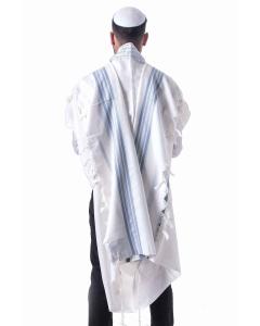 Wool "Peer Kal" Thick Ashkenaz Light Blue/Silver Tallit No. 50