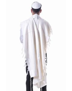Wool “Peer Kal” Thin Sefarad White/Silver Tallit No. 60