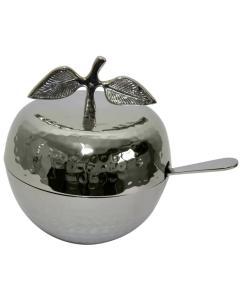 Hammered Nickel Apple-Shaped Honey Jar (Silver)