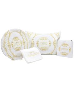 Velvet & Vinyl Pesach Set - Quilted (White/Gold)