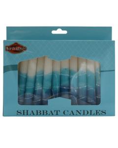 Shabbat Candle - 12 Pack - White Turquoise