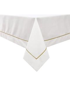 Poly Linen-Look Tablecloth - White Gold Trim Design  & Etched at the Seam - 70" x 108"