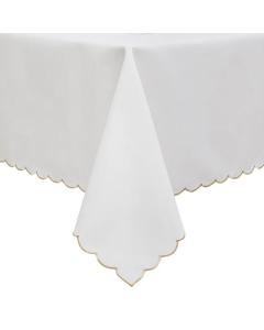 Tablecloth Poly (Linen Look) - White with Gold Scalloped  Edge and Center Frame
