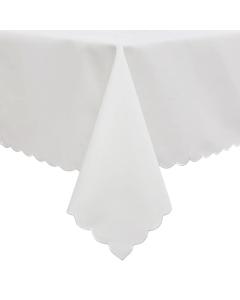 Tablecloth Poly (Linen Look) - White with White Scalloped  Edge and Center Frame