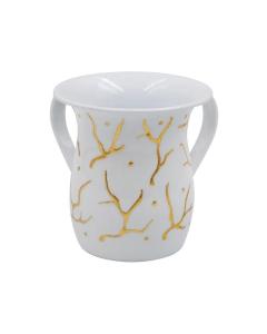 Stainless Steel Wash Cup - White w/ Gold Painted Highlights