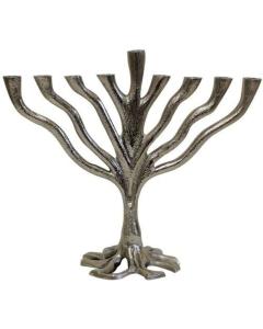 Nickel-Plated Aluminum Candle Menorah - Tree Design
