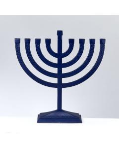 Traditional Hammered Menorah - Navy Matte Finish
