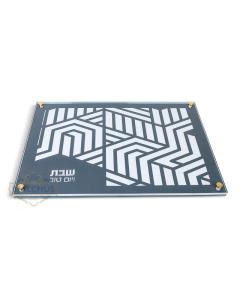 Glass Challah Board - Geometric (Blue)