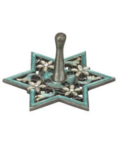 Hand-Painted Blue Floral Spinning Dreidel