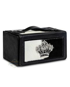 Hard Esrog Bag with Black and White Hair & Black and Silver Embroidery