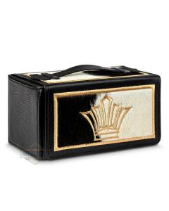 Black Hard Esrog Bag with Black and White Hair and Gold  Embroidered Crown and Border