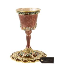 Kiddush Cup Set with Stem with Crystals and Flower Design