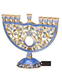 Hand Painted Blue Enamel Pomegranate Design  Menorah