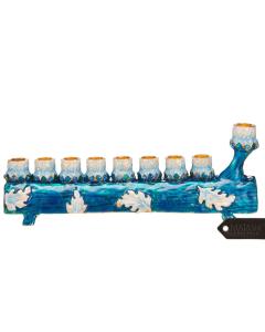Hand Painted Blue and Ivory Log Menorah
