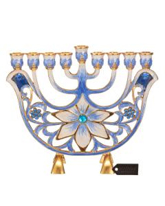 Blue and Ivory Flower Menorah